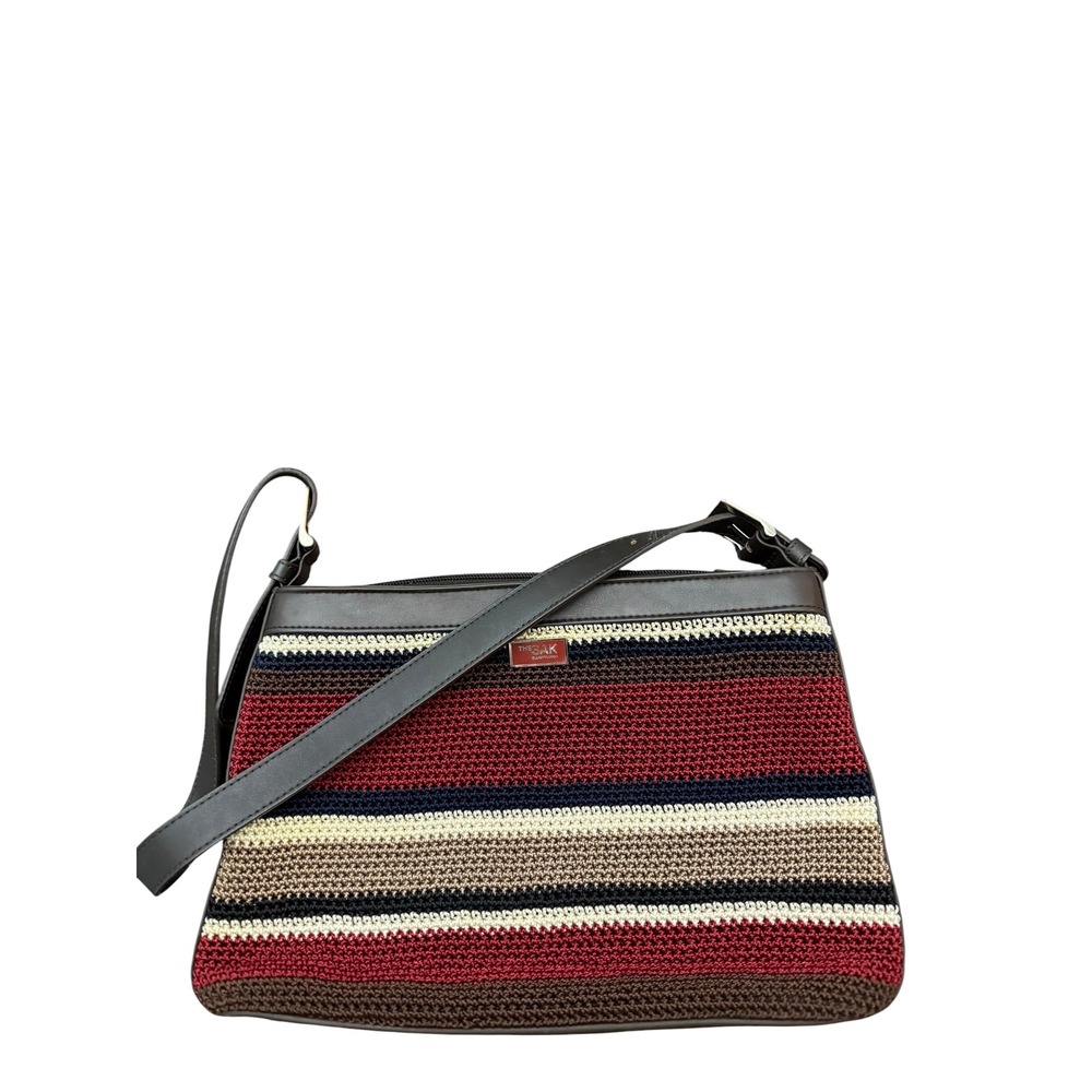 The Sak Elliott Lucca Striped Crochet Shoulder Bag Brown Burgundy Boho Multi